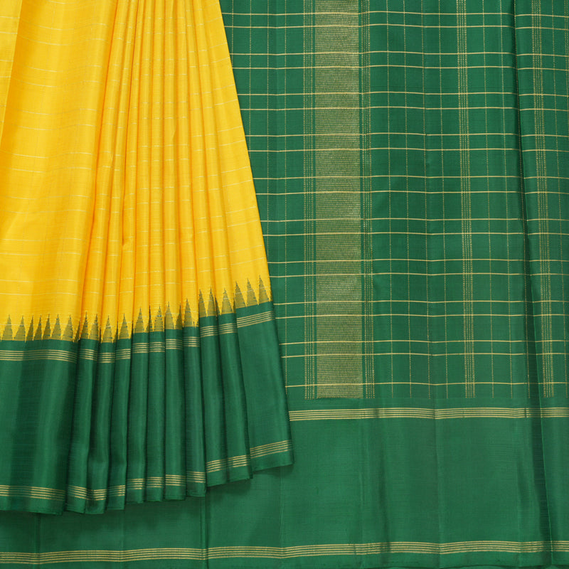 Hayagrivas Handloom Yellow Kanjivaram Silk Saree with Dark Green Border KBF625G13-1