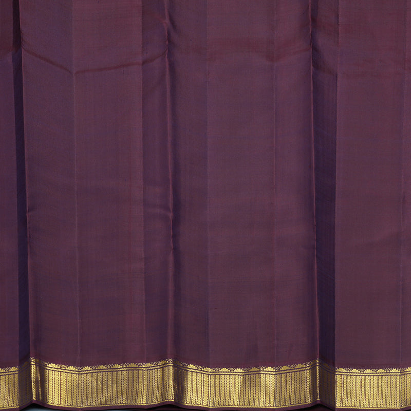 Hayagrivas Handloom Orangish-Pink Kanjivaram Silk Saree with Deep Plum Purple Border KBF625G15-1
