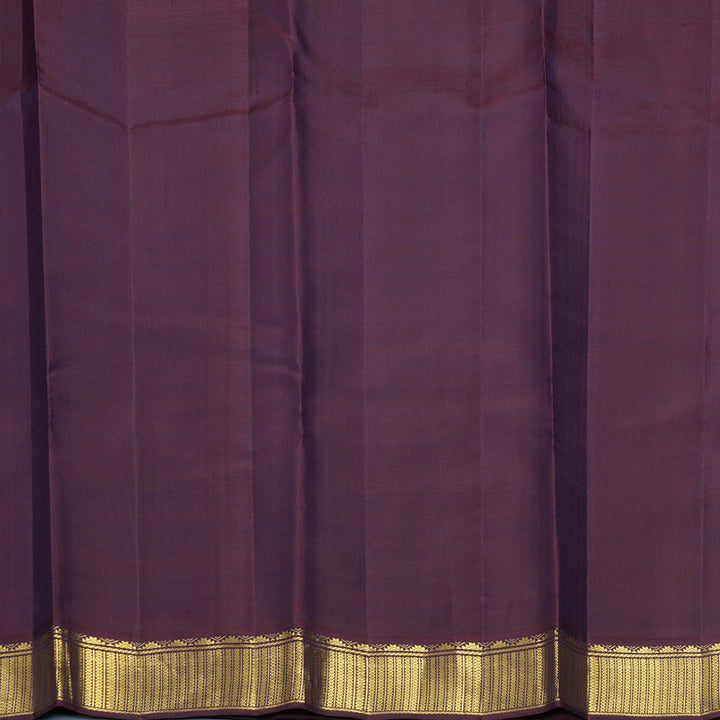 Hayagrivas Handloom Orangish-Pink Kanjivaram Silk Saree with Deep Plum Purple Border KBF625G15-1