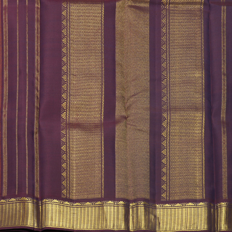 Hayagrivas Handloom Orangish-Pink Kanjivaram Silk Saree with Deep Plum Purple Border KBF625G15-1