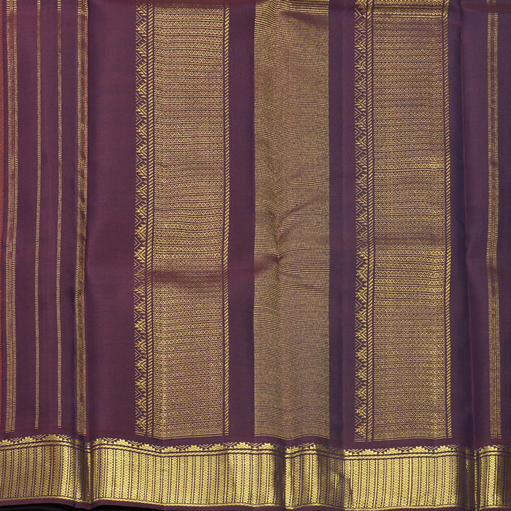 Hayagrivas Handloom Orangish-Pink Kanjivaram Silk Saree with Deep Plum Purple Border KBF625G15-1