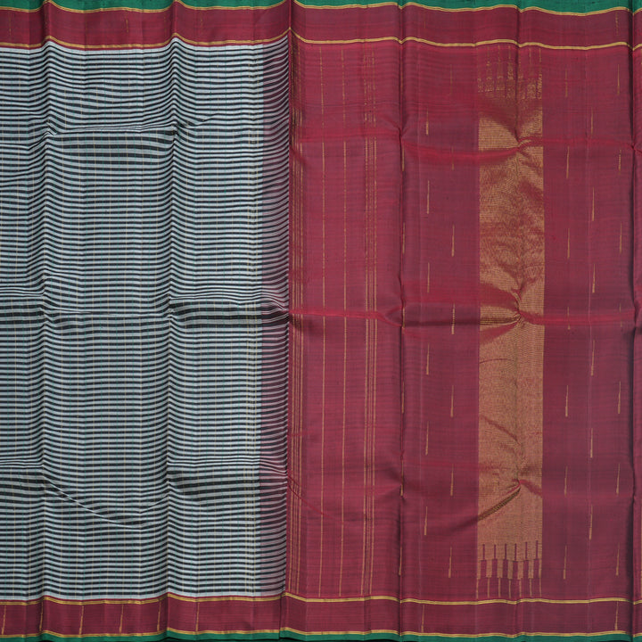 Hayagrivas Handloom Black &amp; Grey Stripes Kanjivaram Silk Saree KBF625G16-1