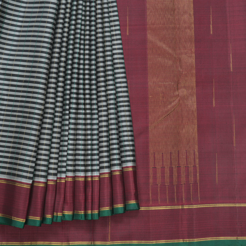 Hayagrivas Handloom Black &amp; Grey Stripes Kanjivaram Silk Saree KBF625G16-1