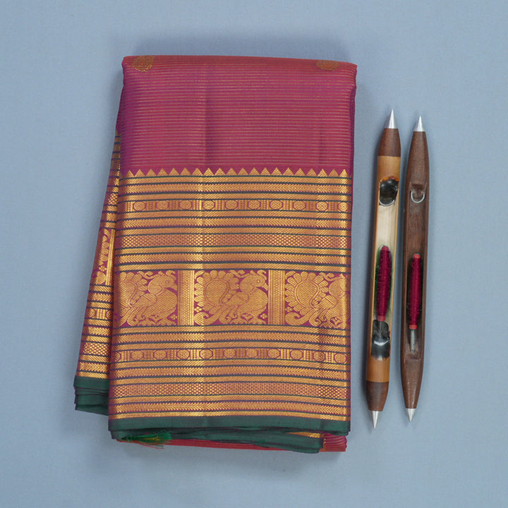 Hayagrivas Handloom Deep Pink Kanjivaram Silk Saree KBF625G18-1