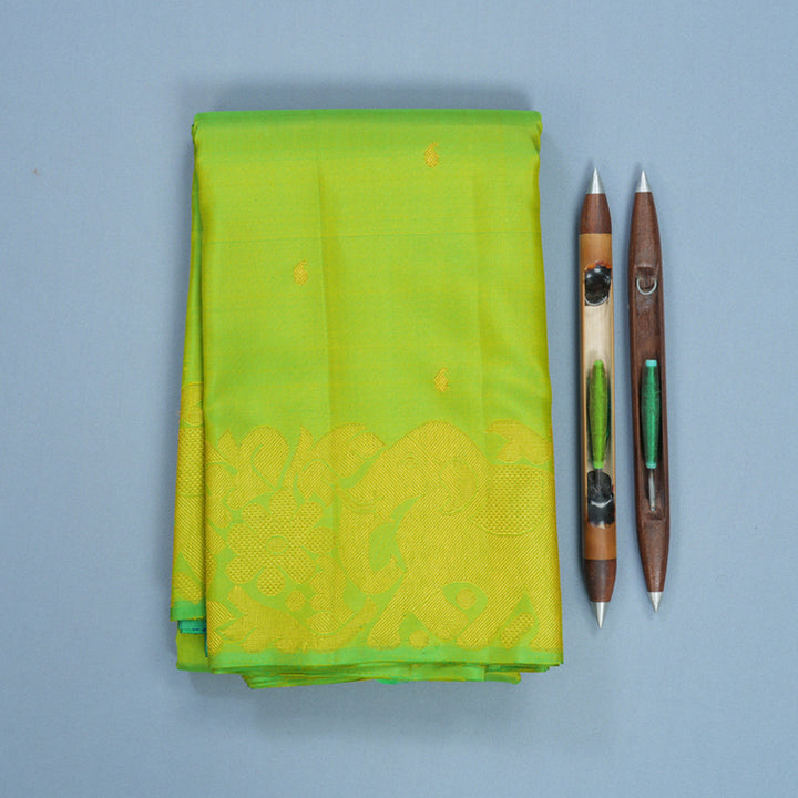 Hayagrivas Handloom Neon Green Kanjivaram Silk Saree KBF625G19-1