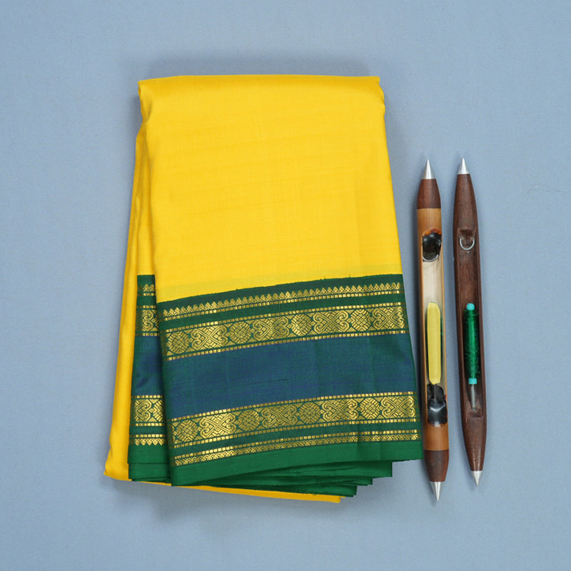 Hayagrivas Handloom Yellow Kanjivaram Silk Saree with Mayilkazhuthu Border KBF625G20-1