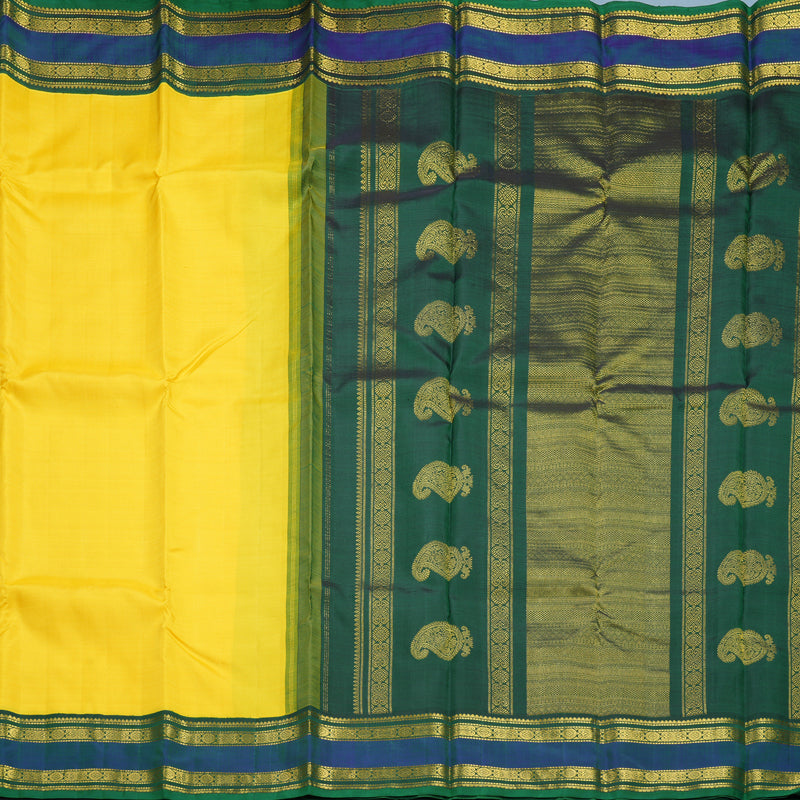 Hayagrivas Handloom Yellow Kanjivaram Silk Saree with Mayilkazhuthu Border KBF625G20-1