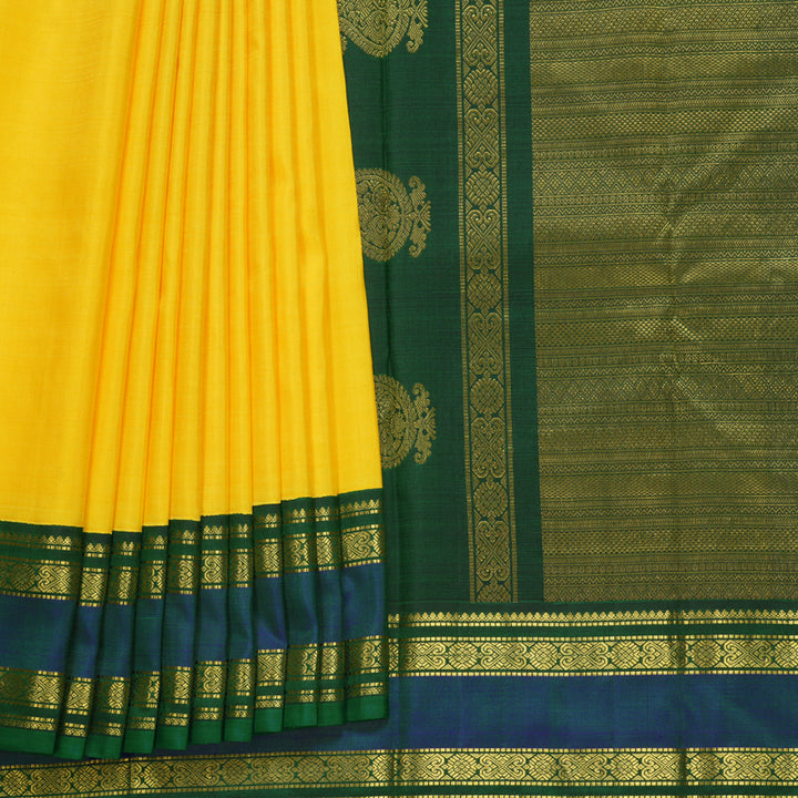 Hayagrivas Handloom Yellow Kanjivaram Silk Saree with Mayilkazhuthu Border KBF625G20-1
