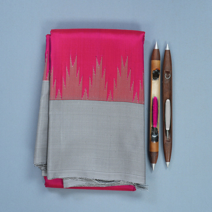 Hayagrivas Handloom Pink Kanjivaram Silk Saree with Black &amp; White (Zasa Zasa Kattam) Border KBF625G6-1