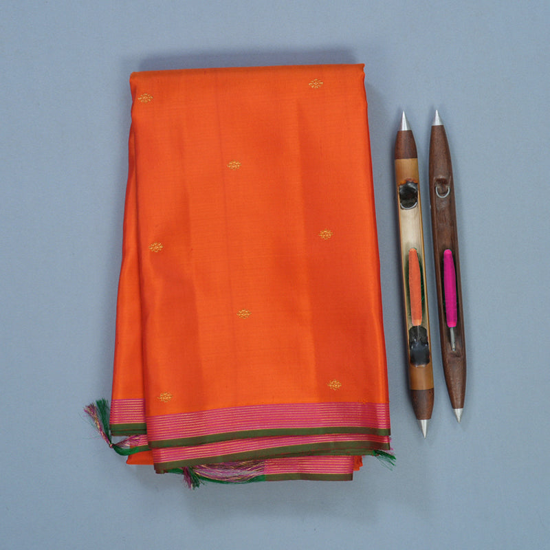 Hayagrivas Handloom Orange Kanjivaram Silk Saree KBF625G8-1