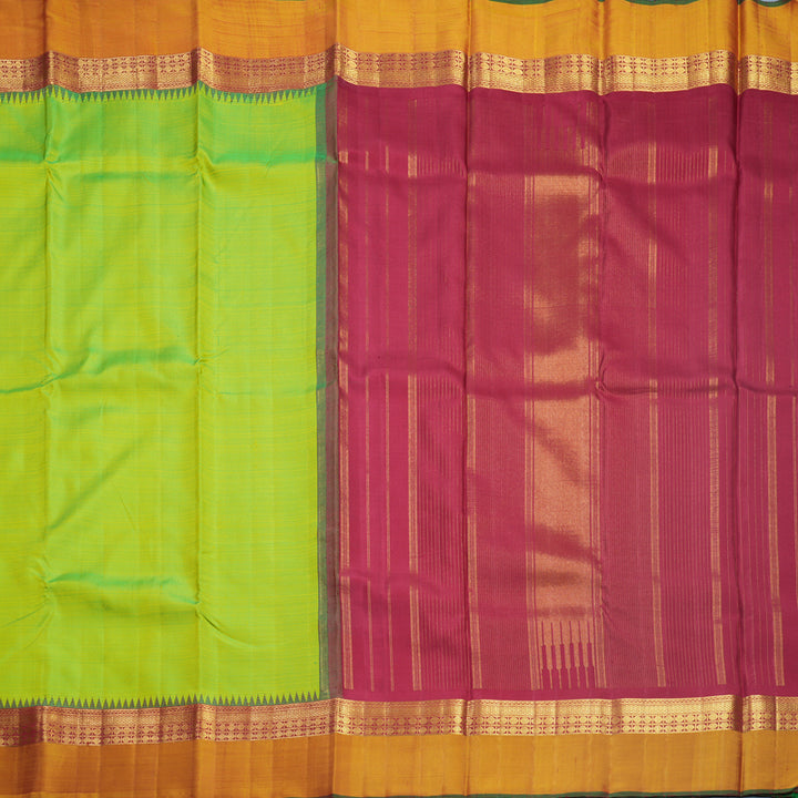 Hayagrivas Handloom Fluorescent Green Kanjivaram Silk Saree with Golden Orange Border KBF625G9-1