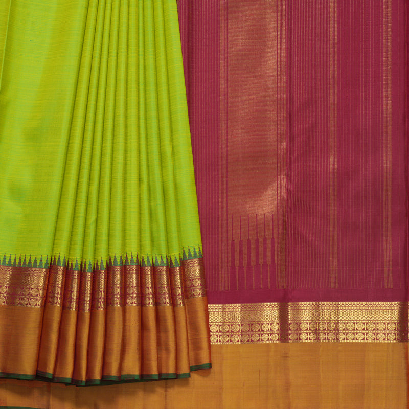 Hayagrivas Handloom Fluorescent Green Kanjivaram Silk Saree with Golden Orange Border KBF625G9-1