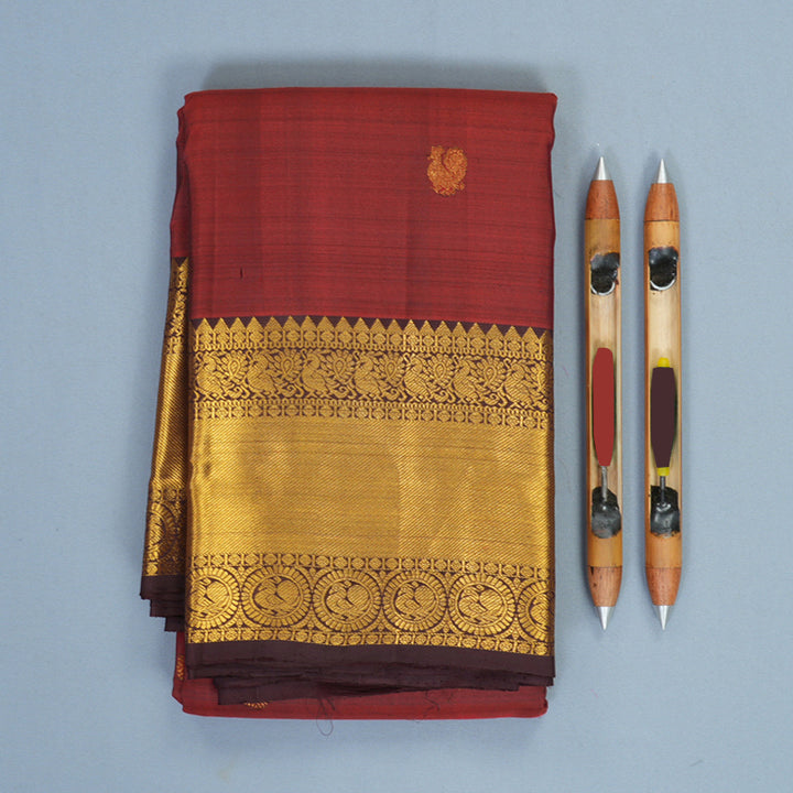 Hayagrivas Handloom Rusty Red Kanjivaram Silk Saree with Coffee Brown Border KBF626G1-2