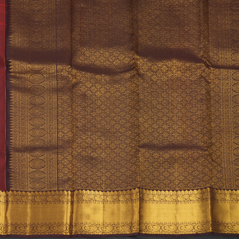 Hayagrivas Handloom Rusty Red Kanjivaram Silk Saree with Coffee Brown Border KBF626G1-2