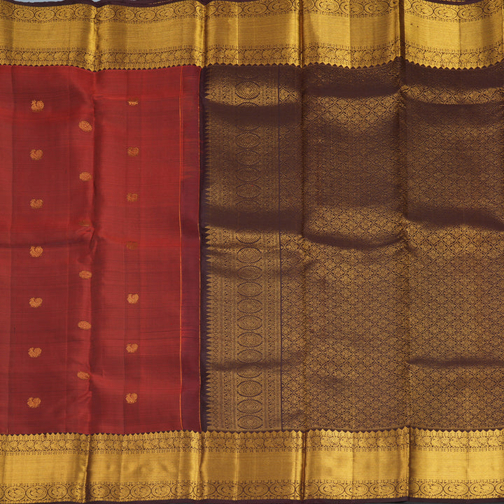 Hayagrivas Handloom Rusty Red Kanjivaram Silk Saree with Coffee Brown Border KBF626G1-2