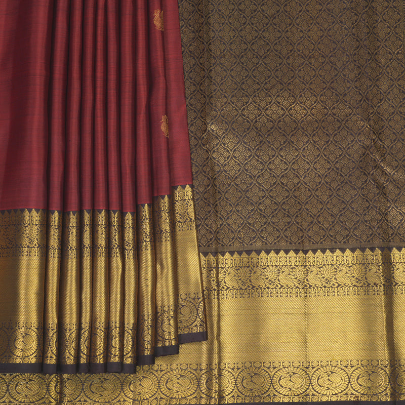 Hayagrivas Handloom Rusty Red Kanjivaram Silk Saree with Coffee Brown Border KBF626G1-2