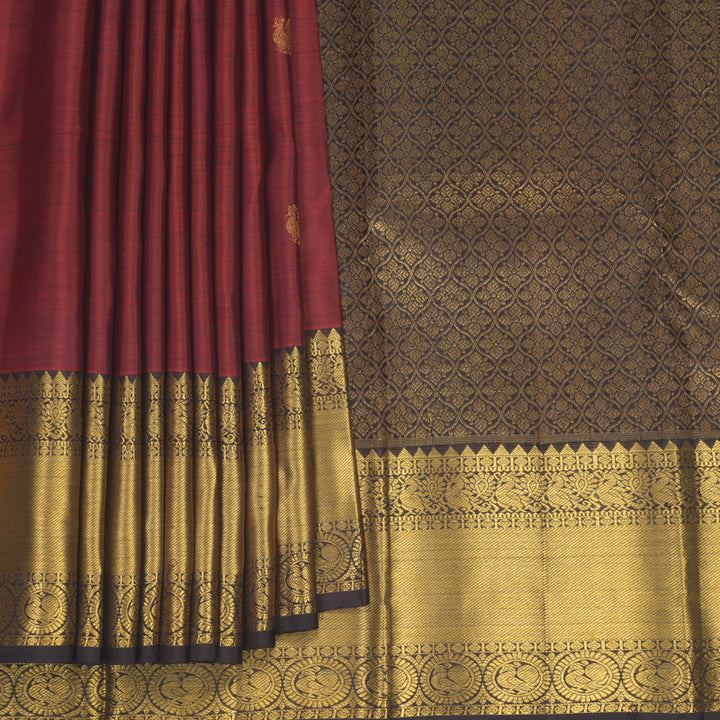 Hayagrivas Handloom Rusty Red Kanjivaram Silk Saree with Coffee Brown Border KBF626G1-2