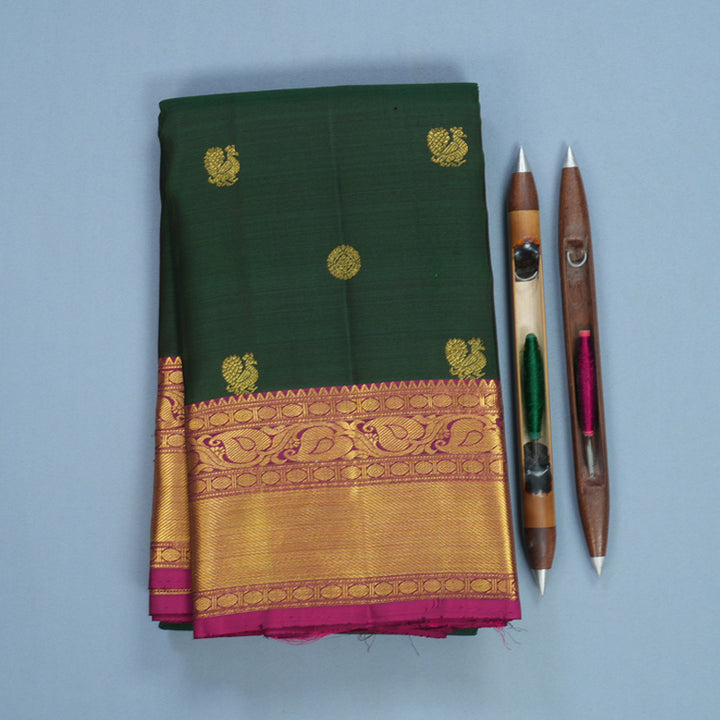 Hayagrivas Handloom Bottle Green Kanjivaram Silk Saree with Purple Border KBF626G1-3