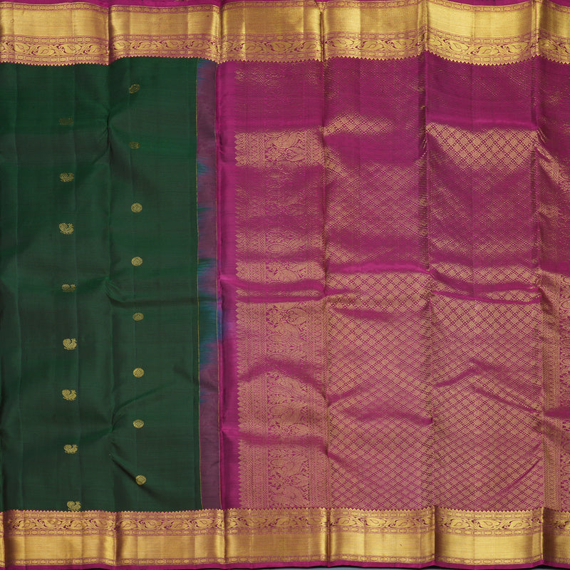 Hayagrivas Handloom Bottle Green Kanjivaram Silk Saree with Purple Border KBF626G1-3