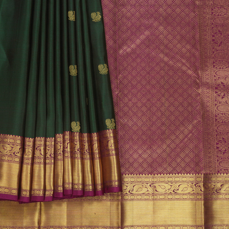 Hayagrivas Handloom Bottle Green Kanjivaram Silk Saree with Purple Border KBF626G1-3