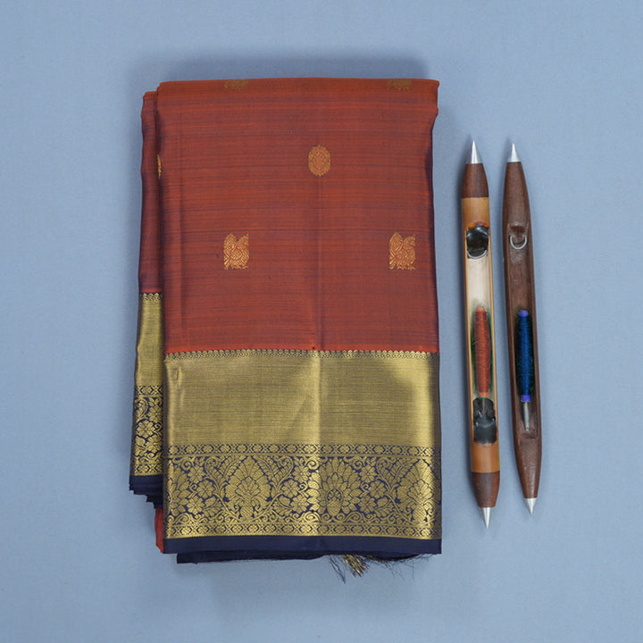 Hayagrivas Handloom Rust Orange Kanjivaram Silk Saree with Midnight Blue Border KBF626G1-4
