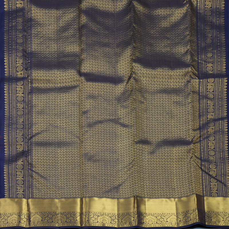 Hayagrivas Handloom Rust Orange Kanjivaram Silk Saree with Midnight Blue Border KBF626G1-4