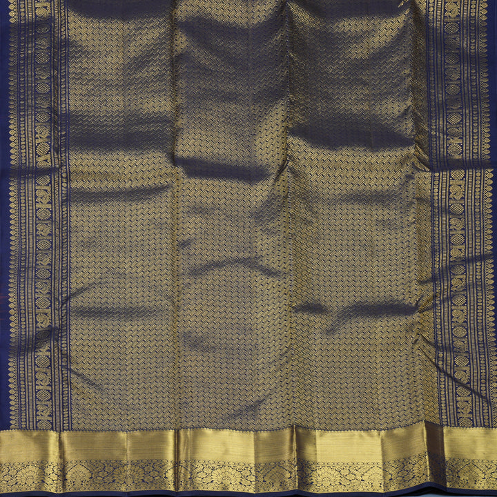 Hayagrivas Handloom Rust Orange Kanjivaram Silk Saree with Midnight Blue Border KBF626G1-4