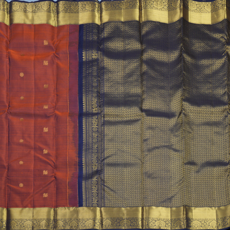 Hayagrivas Handloom Rust Orange Kanjivaram Silk Saree with Midnight Blue Border KBF626G1-4
