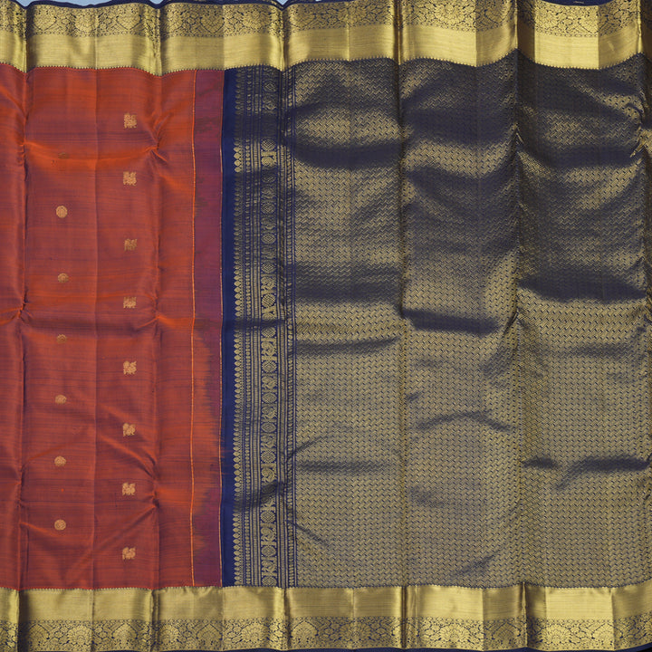 Hayagrivas Handloom Rust Orange Kanjivaram Silk Saree with Midnight Blue Border KBF626G1-4