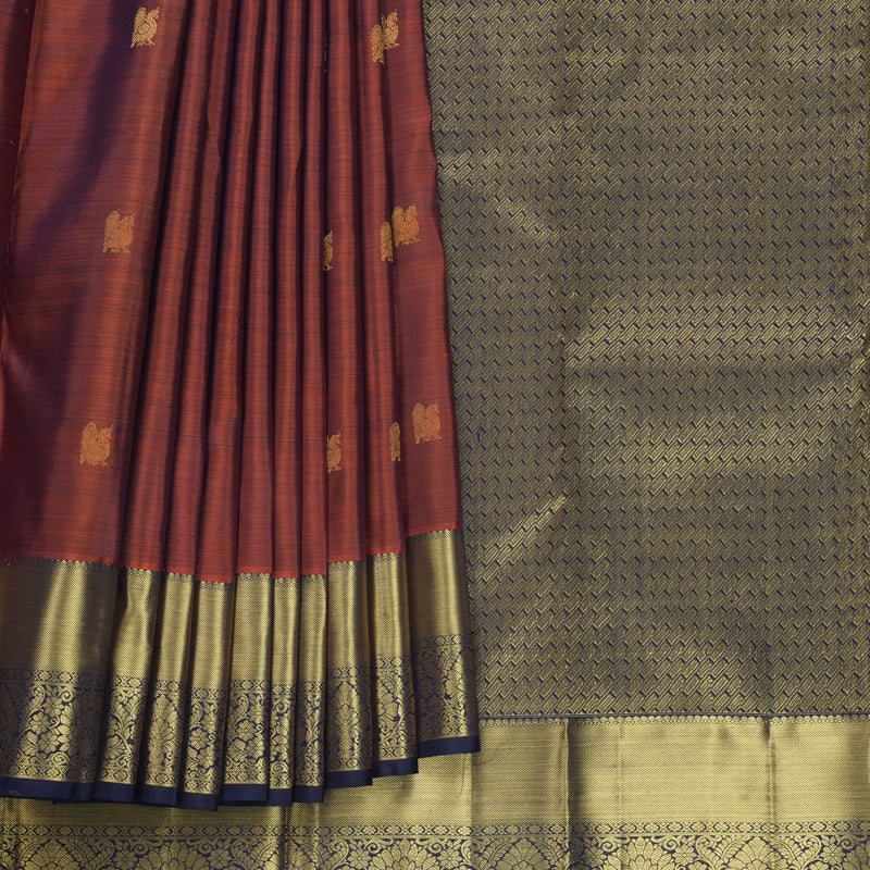 Hayagrivas Handloom Rust Orange Kanjivaram Silk Saree with Midnight Blue Border KBF626G1-4