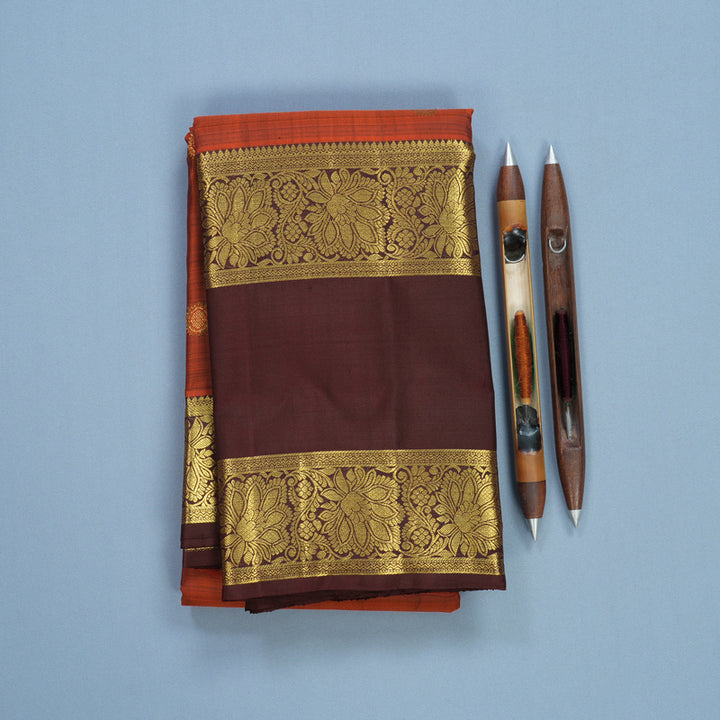 Hayagrivas Handloom Rust Orange Kanjivaram Silk Saree with Coffee Brown Border KBF626G2-10