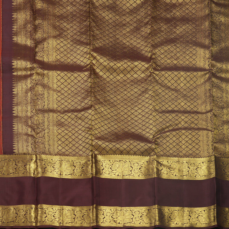 Hayagrivas Handloom Rust Orange Kanjivaram Silk Saree with Coffee Brown Border KBF626G2-10