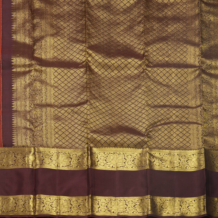 Hayagrivas Handloom Rust Orange Kanjivaram Silk Saree with Coffee Brown Border KBF626G2-10