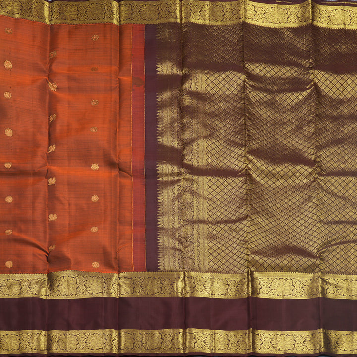 Hayagrivas Handloom Rust Orange Kanjivaram Silk Saree with Coffee Brown Border KBF626G2-10