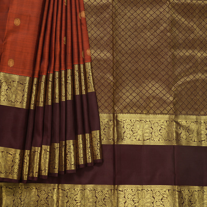 Hayagrivas Handloom Rust Orange Kanjivaram Silk Saree with Coffee Brown Border KBF626G2-10