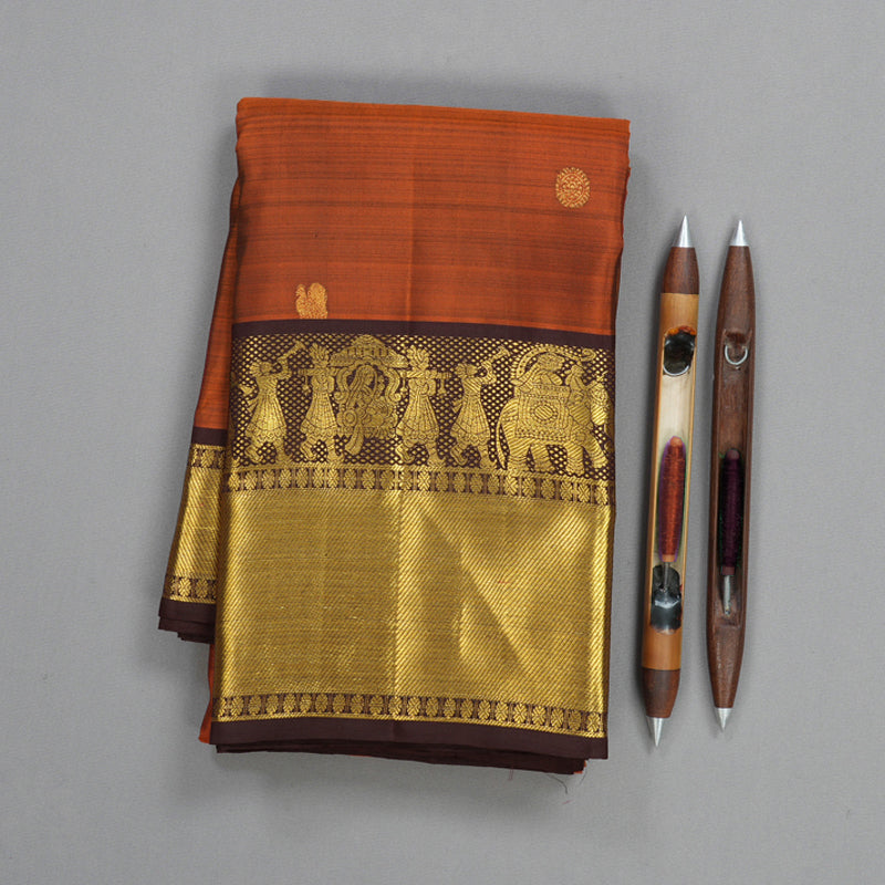 Hayagrivas Handloom Rust Orange Kanjivaram Silk Saree with Coffee Brown Border KBF626G2-18