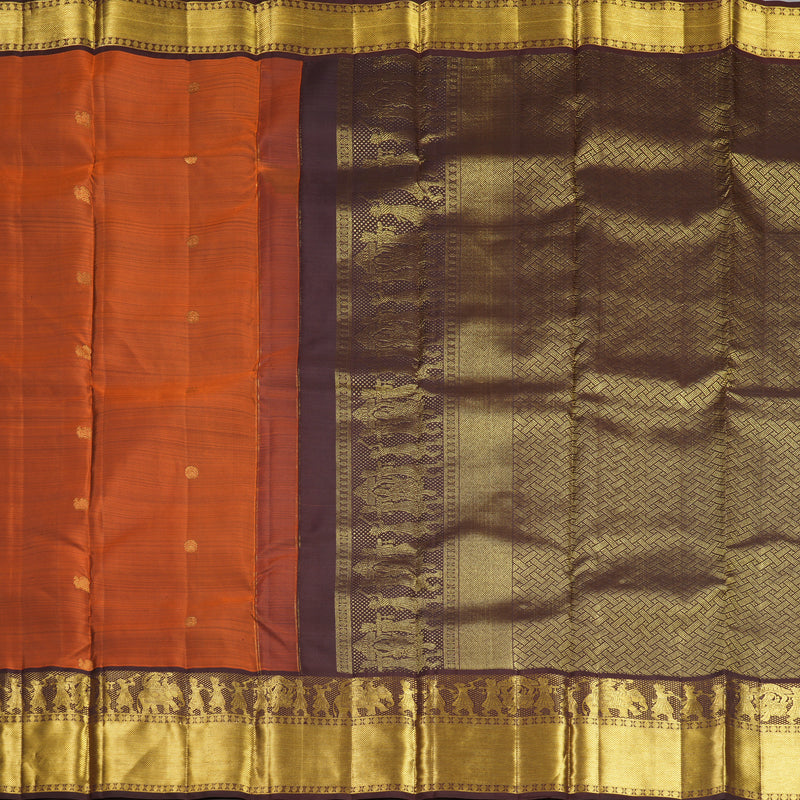 Hayagrivas Handloom Rust Orange Kanjivaram Silk Saree with Coffee Brown Border KBF626G2-18