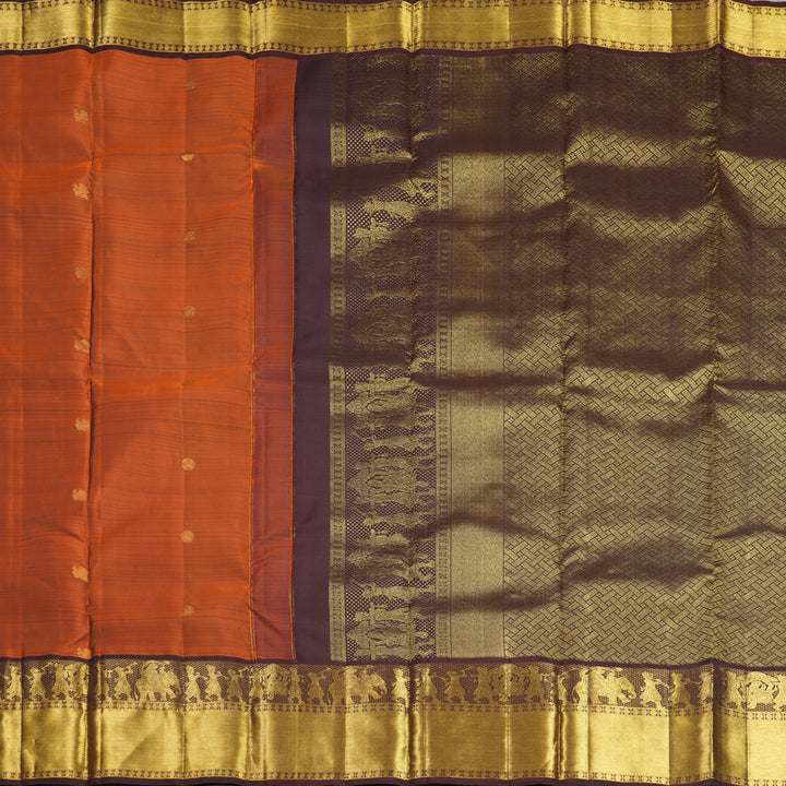 Hayagrivas Handloom Rust Orange Kanjivaram Silk Saree with Coffee Brown Border KBF626G2-18