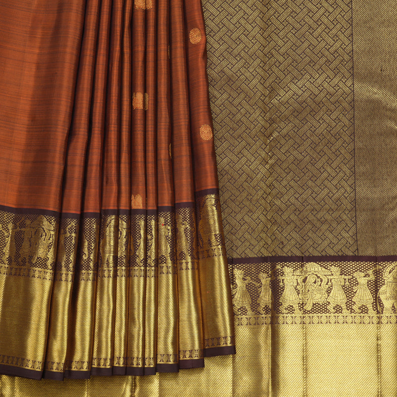 Hayagrivas Handloom Rust Orange Kanjivaram Silk Saree with Coffee Brown Border KBF626G2-18