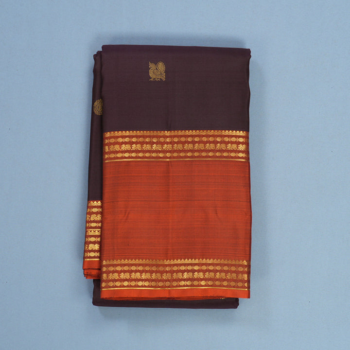 Hayagrivas Handloom Deep Jamun Kanjivaram Silk Saree with Rust Orange Border KBF626G2-21
