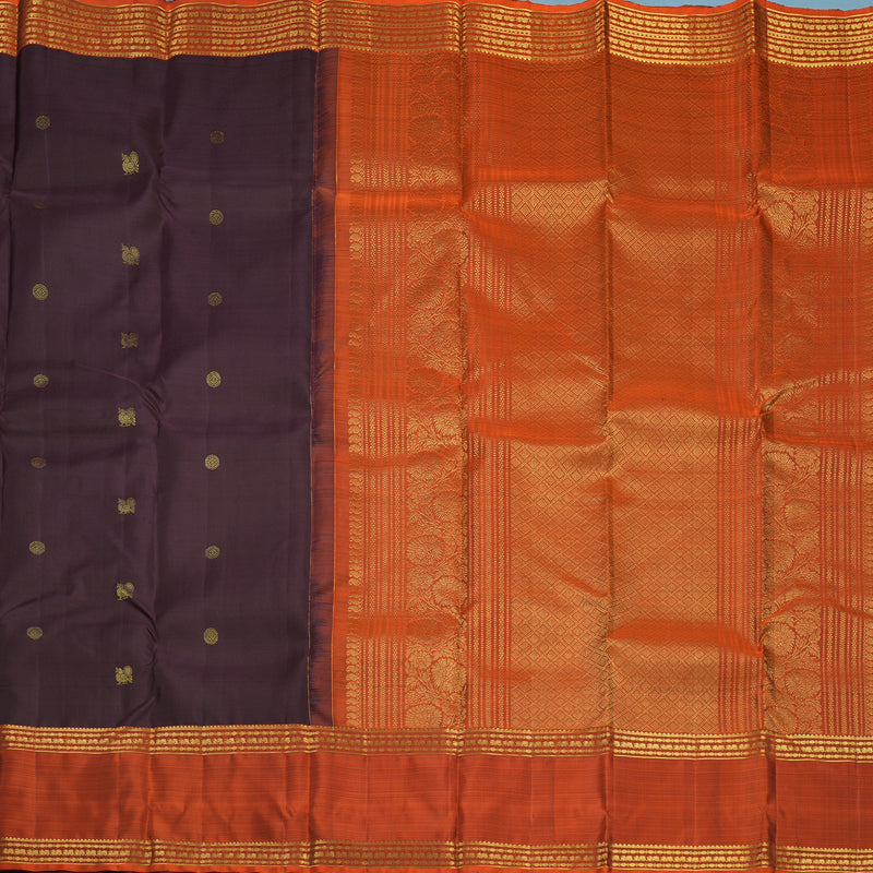 Hayagrivas Handloom Deep Jamun Kanjivaram Silk Saree with Rust Orange Border KBF626G2-21