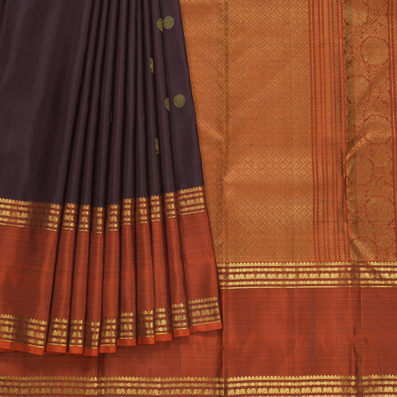 Hayagrivas Handloom Deep Jamun Kanjivaram Silk Saree with Rust Orange Border KBF626G2-21