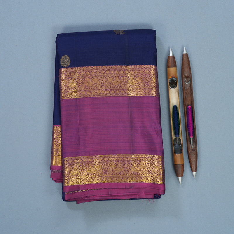 Hayagrivas Handloom Navy Blue Kanjivaram Silk Saree with Purple Border KBF626G2-22