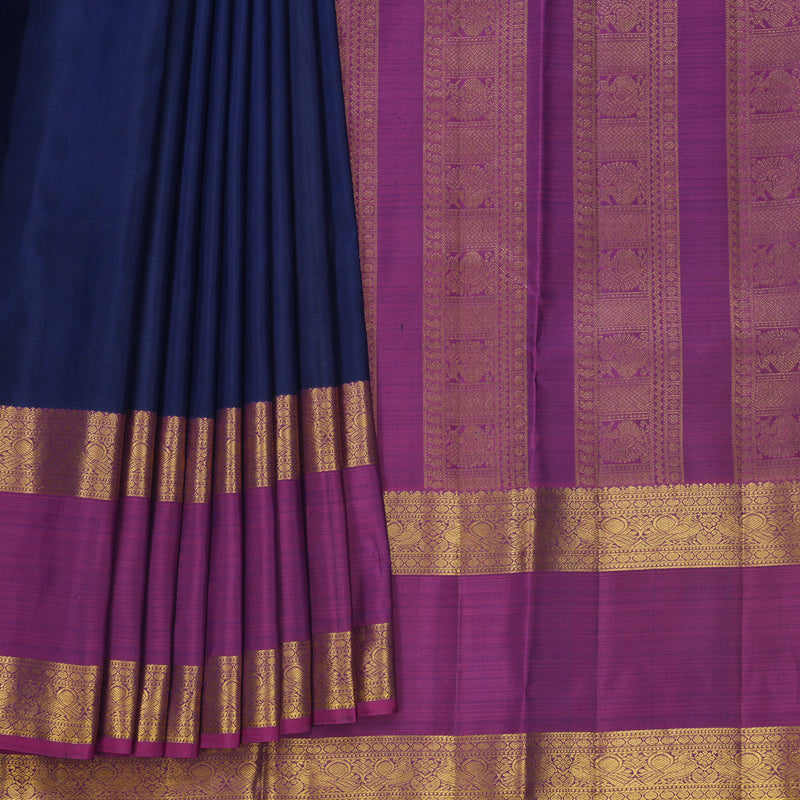 Hayagrivas Handloom Navy Blue Kanjivaram Silk Saree with Purple Border KBF626G2-22