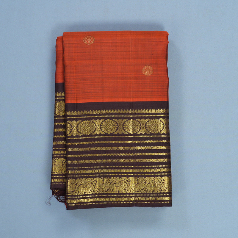 Hayagrivas Handloom Rust Orange Kanjivaram Silk Saree with Dark Brown Border KBF626G2-23