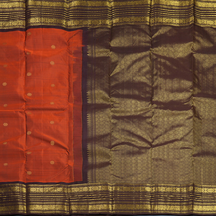 Hayagrivas Handloom Rust Orange Kanjivaram Silk Saree with Dark Brown Border KBF626G2-23
