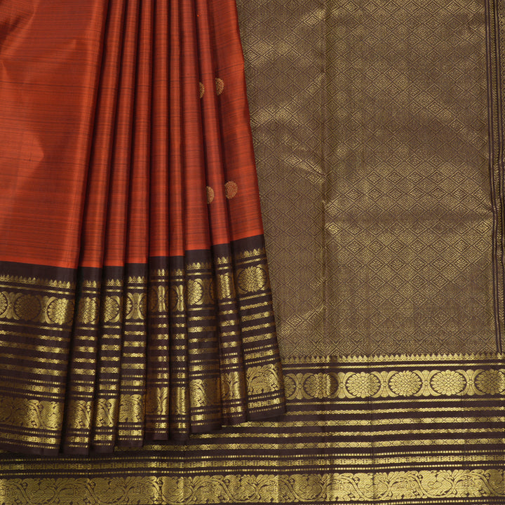 Hayagrivas Handloom Rust Orange Kanjivaram Silk Saree with Dark Brown Border KBF626G2-23