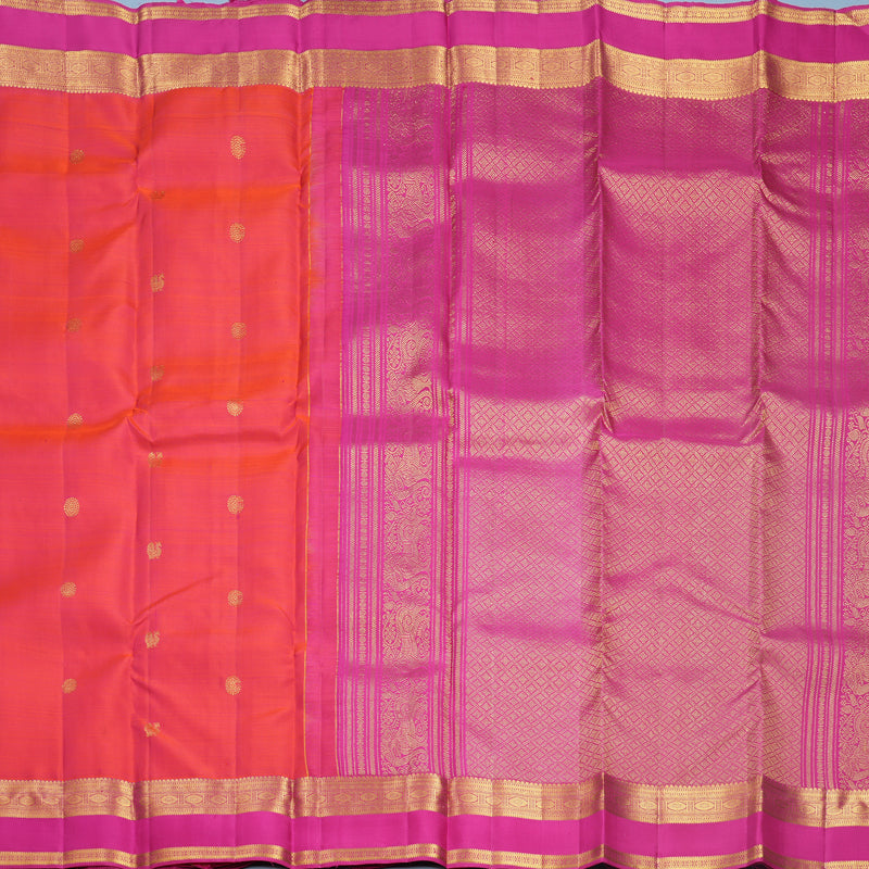 Hayagrivas Handloom Orangish-Pink Kanjivaram Silk Saree with Rani Pink Border KBF626G2-26