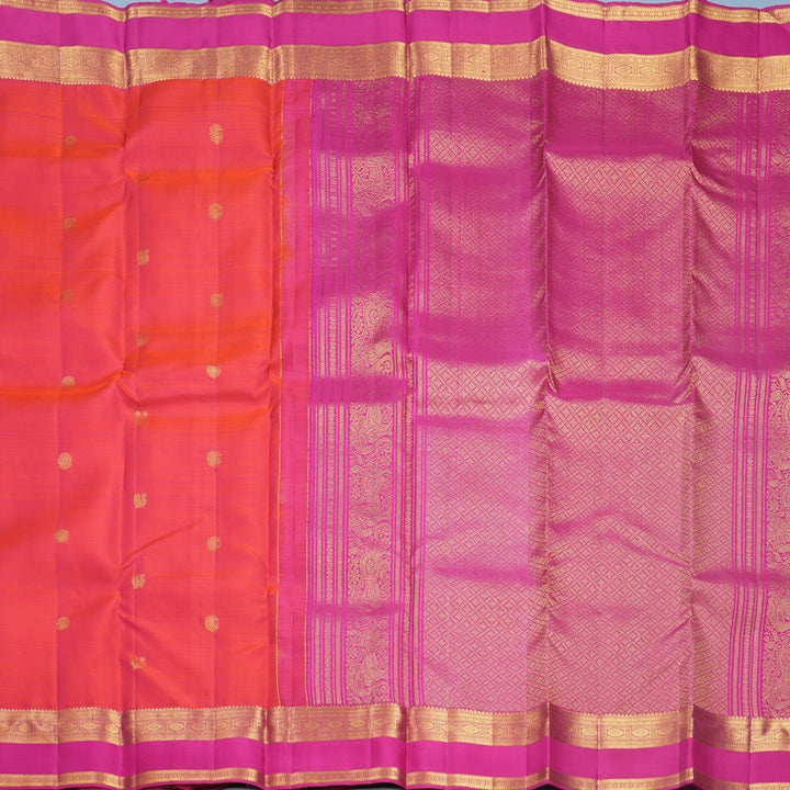 Hayagrivas Handloom Orangish-Pink Kanjivaram Silk Saree with Rani Pink Border KBF626G2-26