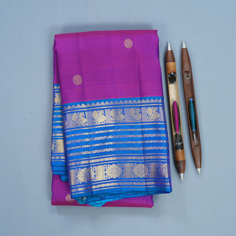 Hayagrivas Handloom Purple Kanjivaram Silk Saree with Ananda Blue Border KBF626G2-27